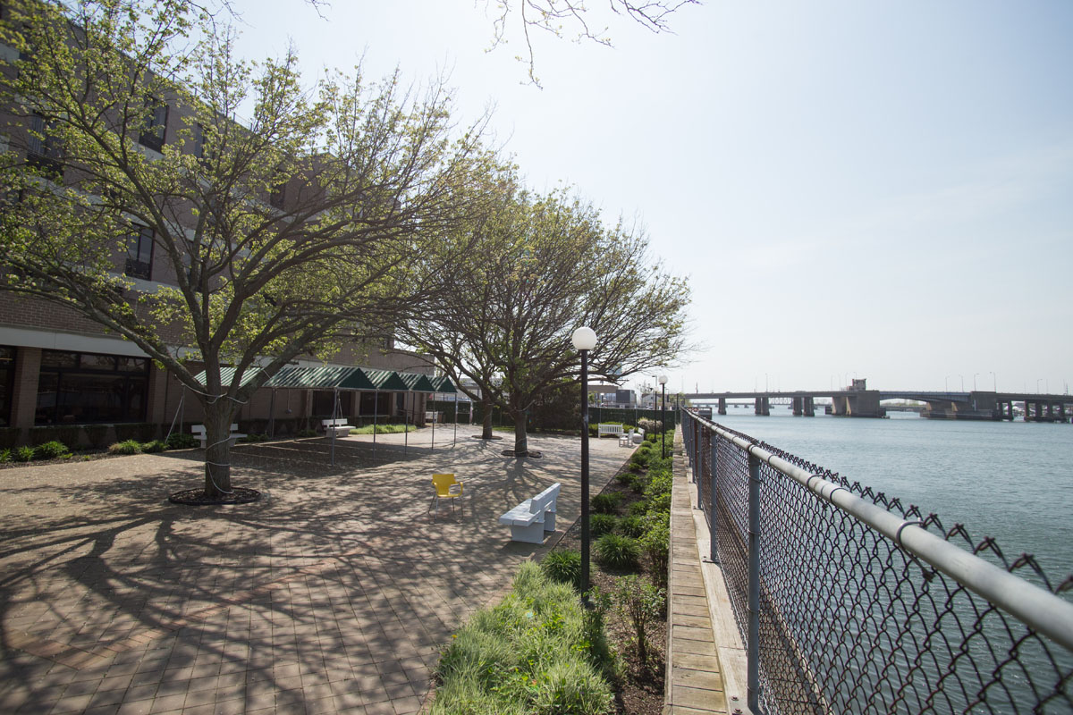 Long Beach Back Exterior with bench and water